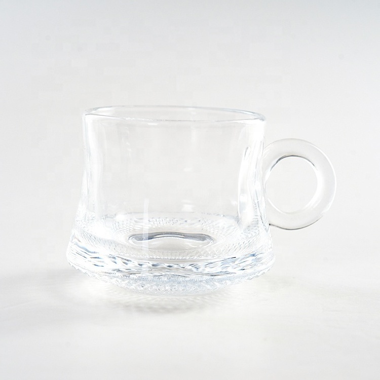 Wholesale Cafe Bar Gift pure food grade Glass coffee Saucer Custom Shot Glass Tea Cup Set With Handle Coffee Cups And Saucers