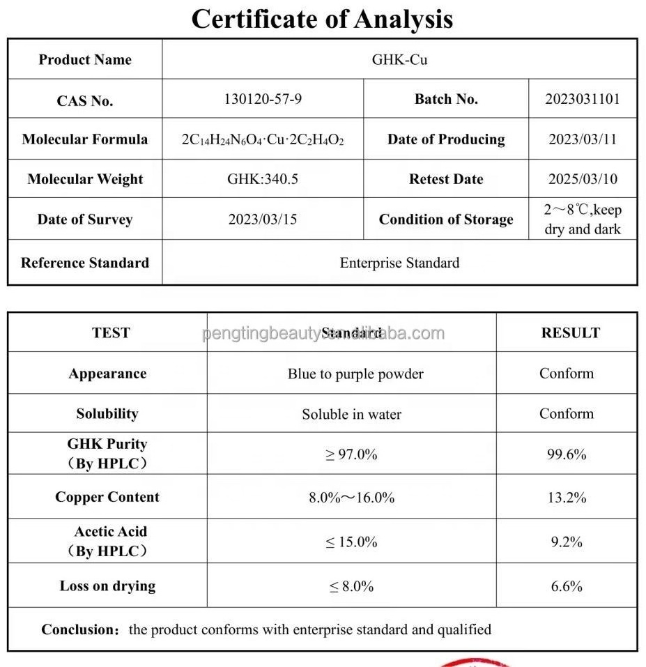 Peptides cosmetics beauty Copper Tripeptide-1 raw materials  99% purity powder Cas 49557-75-7 blue Copper Ghk-cu copper peptide