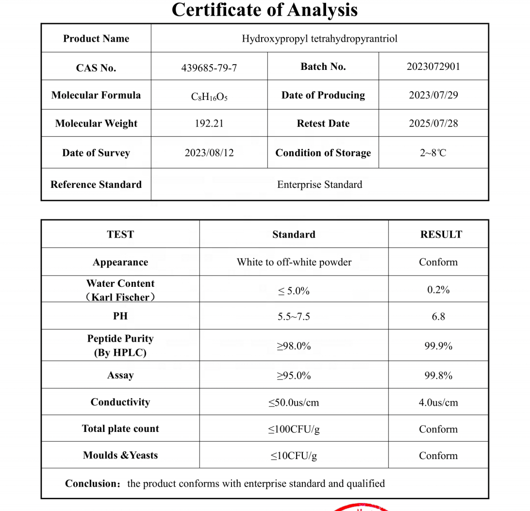 Cosmetic raw materials Peptides 99%Anti Aging Skin Whitening Pro-xylane Powder CAS 439685-79-7Hydroxypropyl Tetrahydropyrantriol