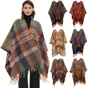 2023 New Batwing Sleeve Shawl Thick Long Knitting Lady Winter Wear Wool Wrap And Shawls With Sleeves Keep Warm Cape