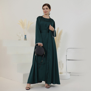 New Abaya Designs 2023 Turkish Islamic Dress Abaya 2 Pieces Satin Beads Open Abaya Women Muslim Dress