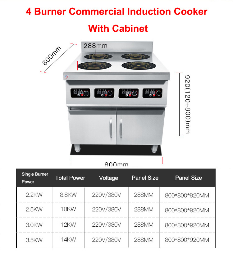 Commercial Vertical 3500w 4 Burner Removable Type Cooking Stove Combination Induction Cooker