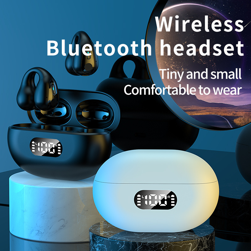 R15 New Hot Wireless Ear Clip Bone Earbuds Conduction Headphone BT5.3 Touch Clip-on Wireless Earphone With  Led Display Headset