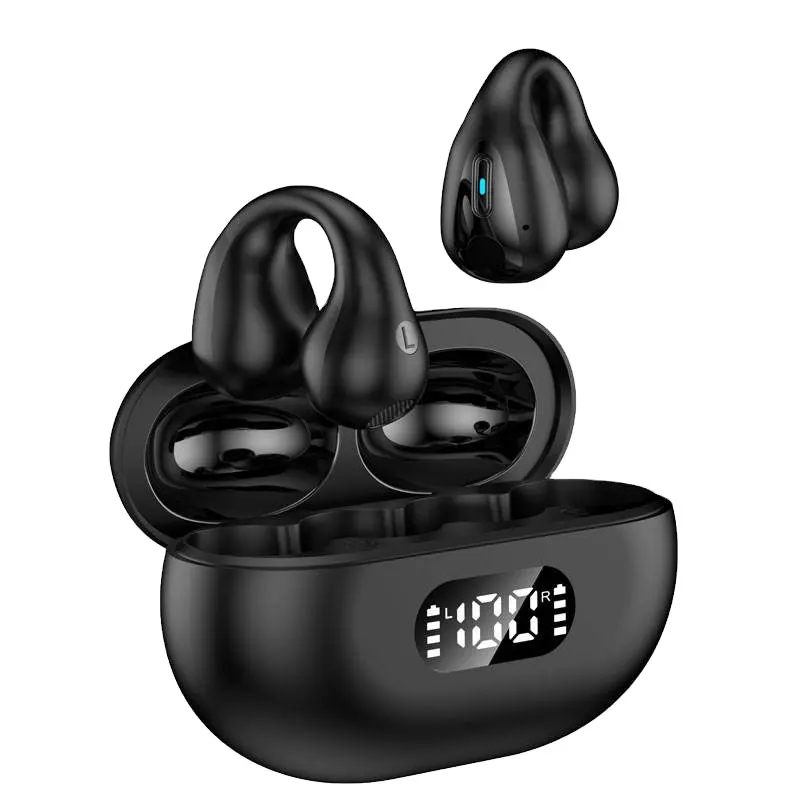 R15 New Hot Wireless Ear Clip Bone Earbuds Conduction Headphone BT5.3 Touch Clip-on Wireless Earphone With  Led Display Headset