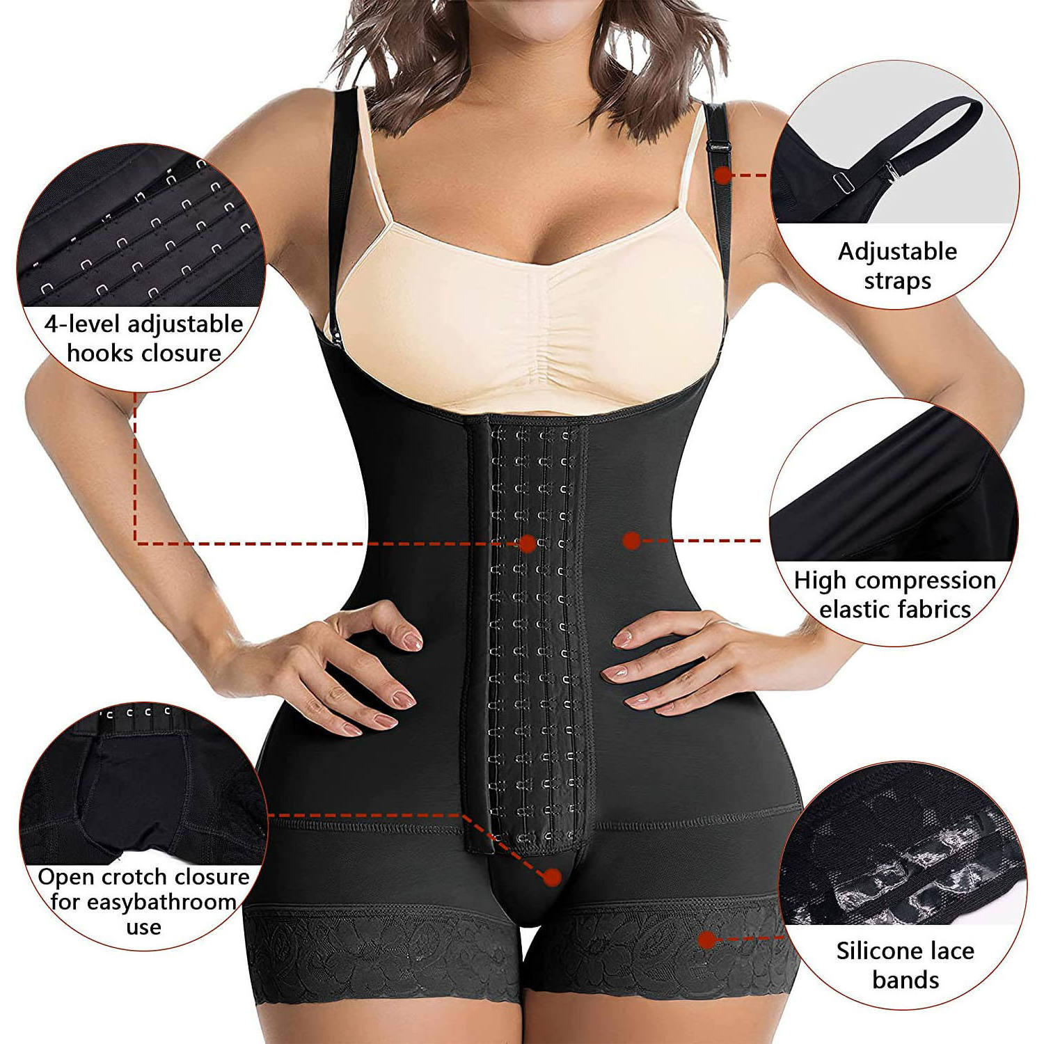 Pengxing Women Faja 4 Hook Fajas Post-Operatorias Colombian Lipo Compression Girdles Abdomen Hip Shaping Bodysuit