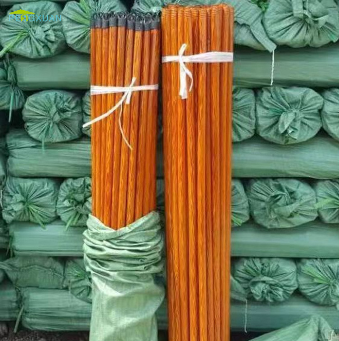 Household Cleaning Wood Grain PVC Coating Eucalyptus Wooden Broom Handle Mop Stick with Italian Thread Broomstick