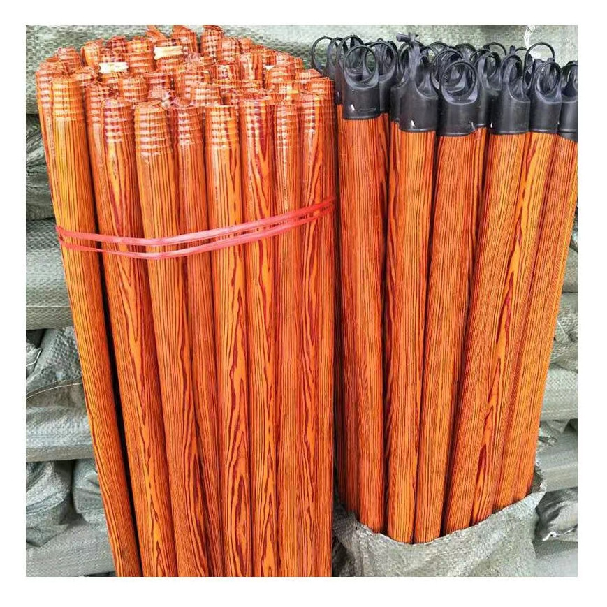 100% Eucalyptus Flower Mop Stick with Wooden Grain Broom Handle  Raw PVC Coated Sticks  Colorful Plastic Hook at Upper End