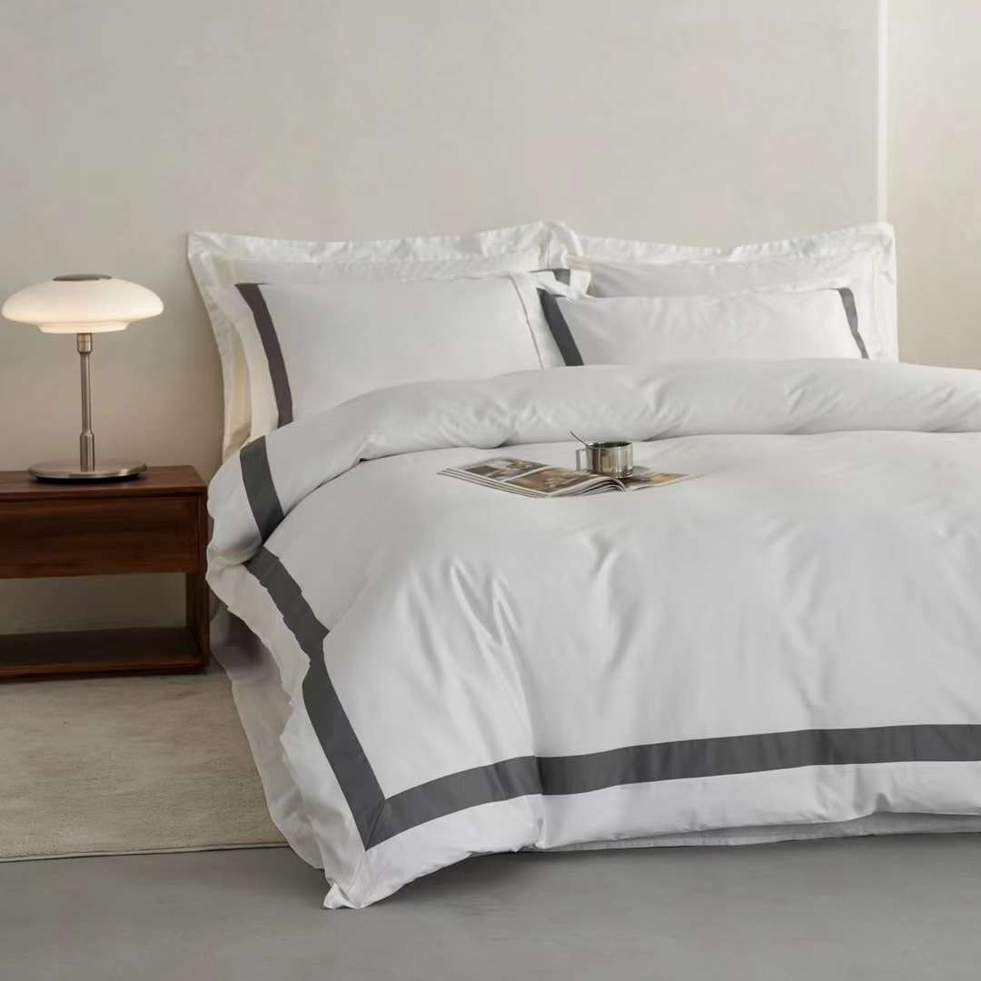 4pcs Bedding Set Luxury Linen White Cover 5 Star Bedroom 100% Egyptian Cotton Satin Border Hotel Supplies Bed Sheet Comforter