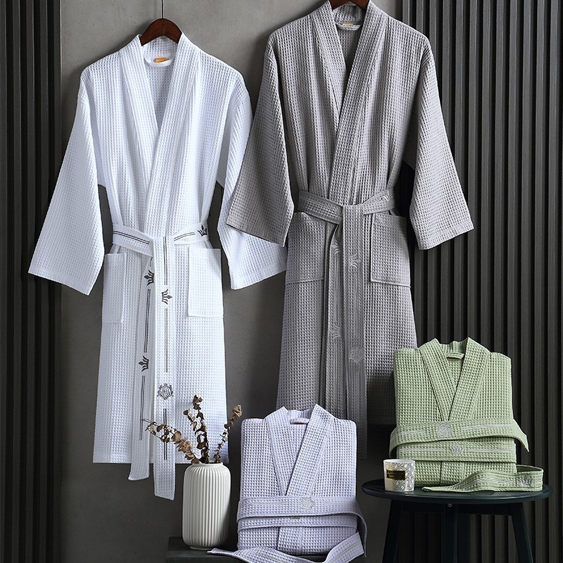 Customized linen waffle robe dressing gown wholesale kimono robes traditional personalized linen robe kimono