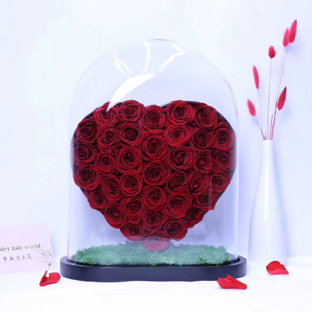 New Product 2023 Valentine day Gifts Heart shape rose box eternal rose box luxury glass dome big heart everlasting rose