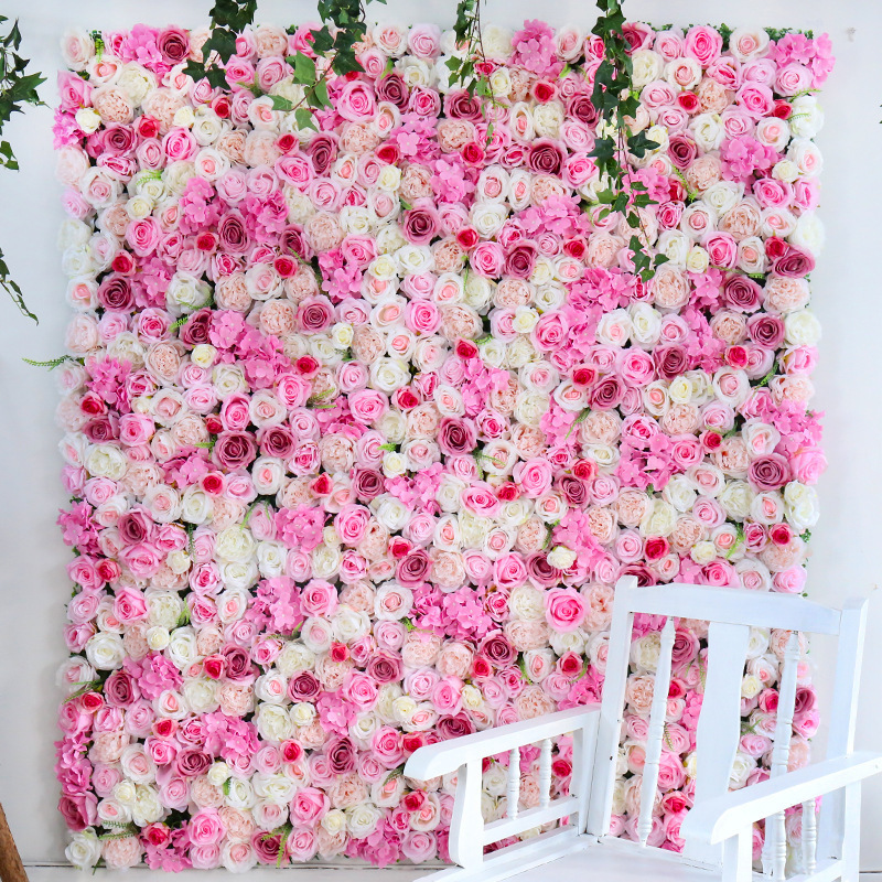 3D\/5D Artificial Silk Flower Wall for event party Wedding decor pink purple fabric florable rolled up flower