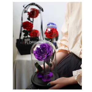 Glass Display Dome with Wooden Bottom Hot Selling High Quality Decorative Preserved Rose Gift Box Led Light Glass Europe Medal