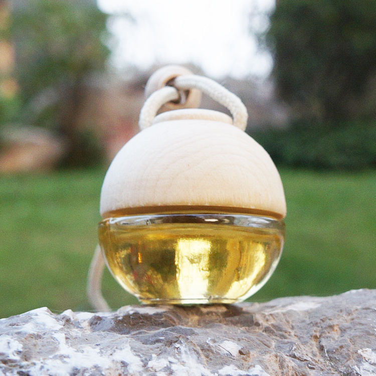 5ml Ball Shaped Perfume Hanging Car Air Freshener Glass Bottle with Wooden Cap and Rope