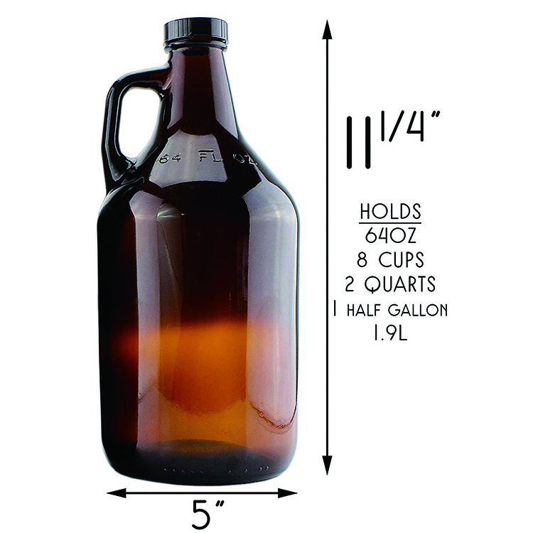 32 oz Water Kombucha Amber Glass Wine Beer Growler 64 oz Half Gallon Jugs Bottles