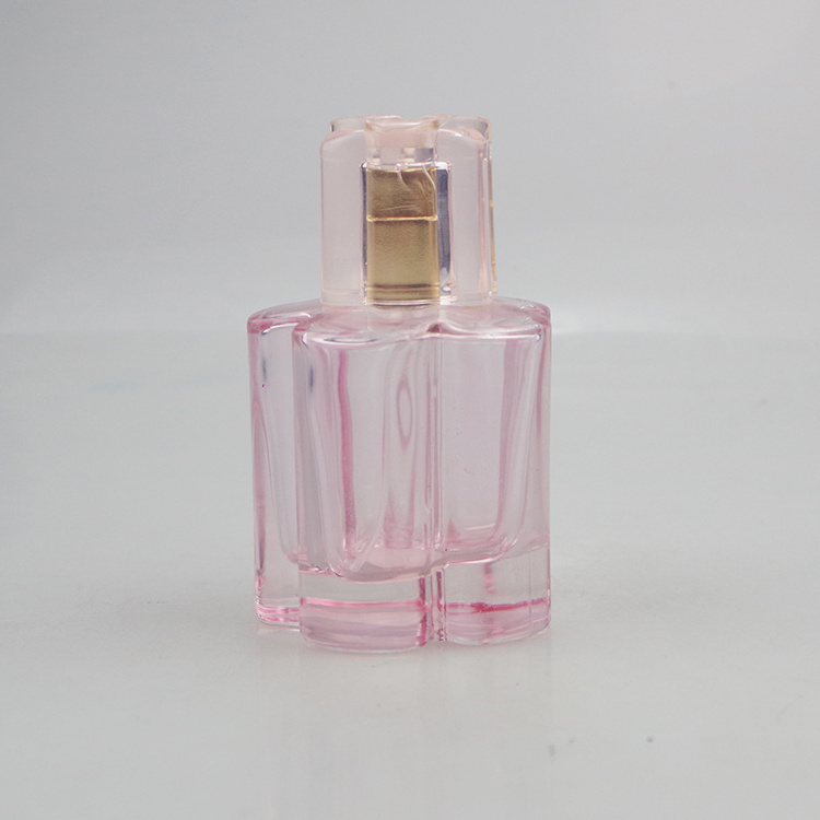 Wholesale Custom Color Unique Pink Flower Shape 100ml Glass Perfume Spray Bottle with Flower Shape Lid