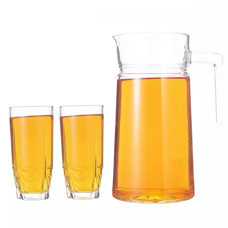 Tall Glass Cups 1L 32 oz Textured Transparent Clear Ribbed Stripes Iced Tea Coffee Drinkware Pitcher Jug Carafe