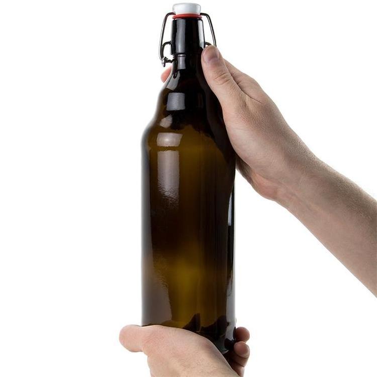 1000ml 1 Liter Amber Swing Rop Glass Beer Bottle with Stainless Steel Wire and Plastic Top and Red Gaskets