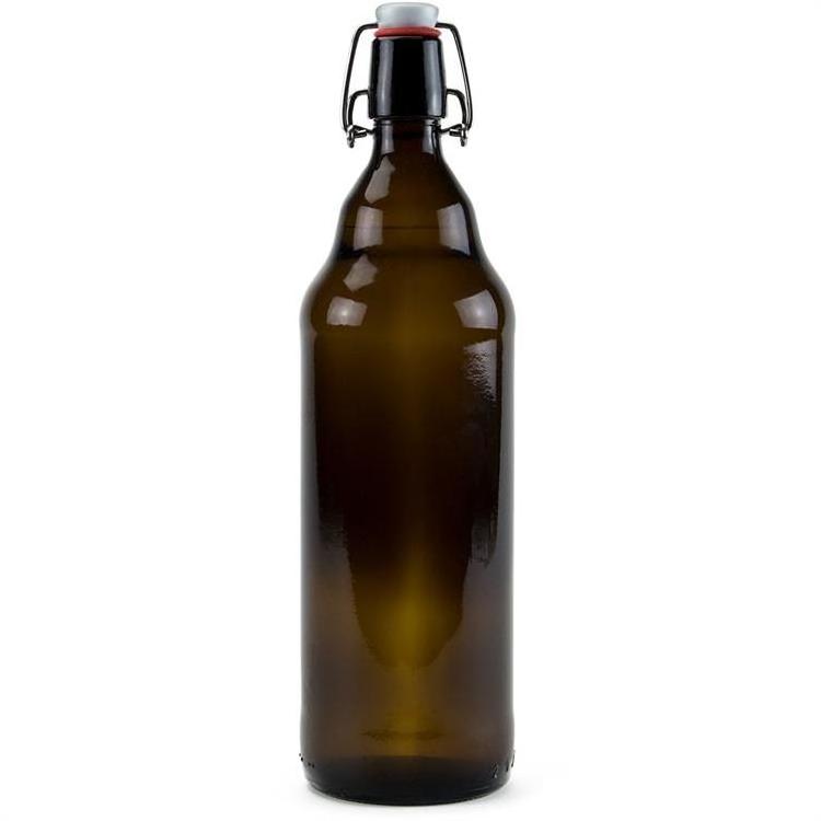 1000ml 1 Liter Amber Swing Rop Glass Beer Bottle with Stainless Steel Wire and Plastic Top and Red Gaskets