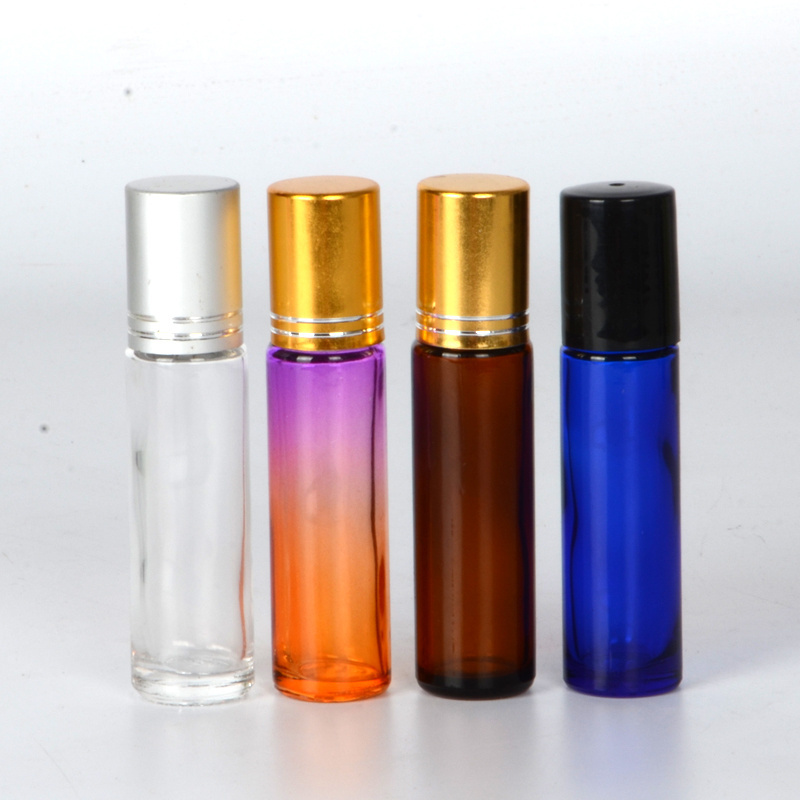 Factory Direct Supply Rainbow Blue Green Amber Clear Glass 10ml Roll On Perfume Bottles with Glass Roller Ball