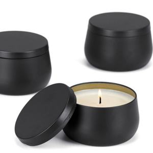 Custom Nordic 4oz 8oz Empty Metal Candle Jar Small Round Black Candle Tins Container for Candles Making