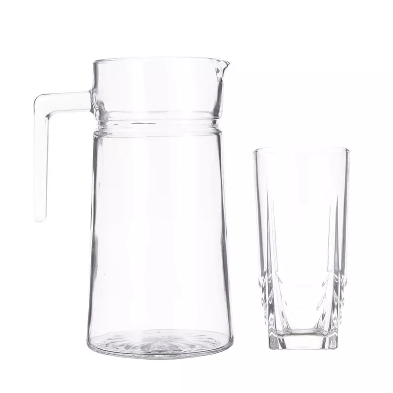 Tall Glass Cups 1L 32 oz Textured Transparent Clear Ribbed Stripes Iced Tea Coffee Drinkware Pitcher Jug Carafe