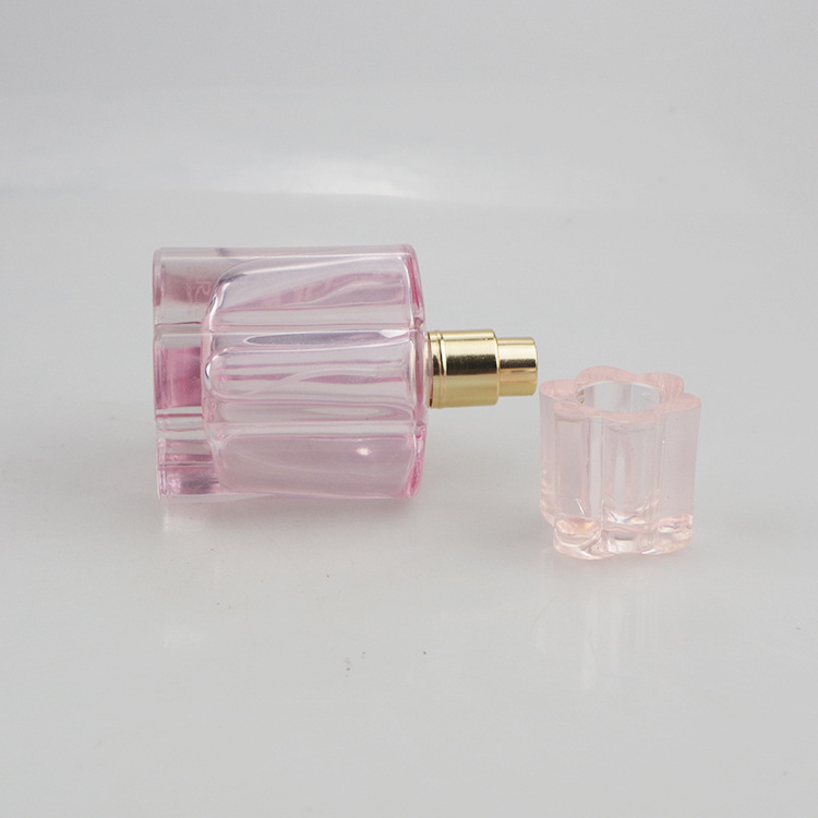 Wholesale Custom Color Unique Pink Flower Shape 100ml Glass Perfume Spray Bottle with Flower Shape Lid