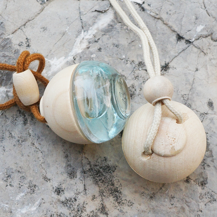 5ml Ball Shaped Perfume Hanging Car Air Freshener Glass Bottle with Wooden Cap and Rope