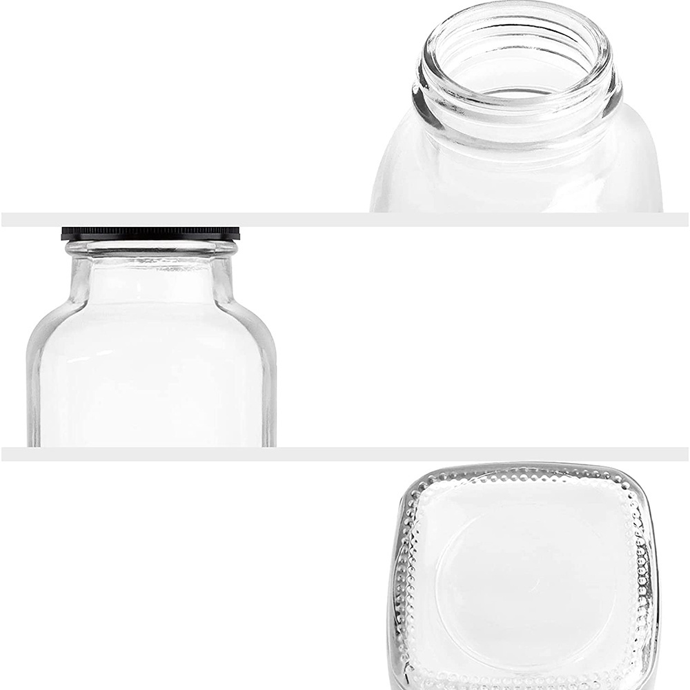 Custom 2oz 4oz 8oz 16oz French Square Kombucha Juice Glass Bottles Packaging For Beverage With Plastic Screw Cap