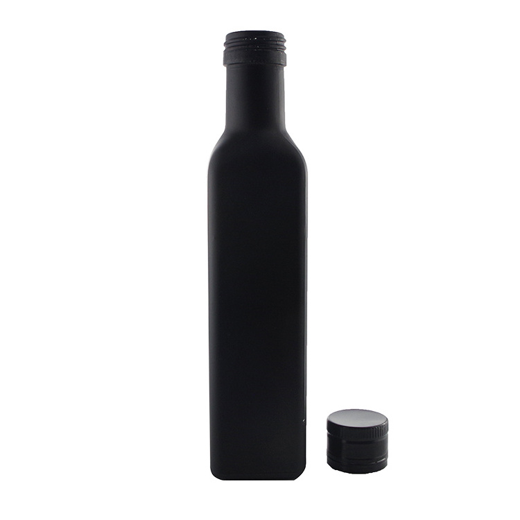 Custom Botellas De Aceite De Oliva Matte Black 250ml 500ml Empty Square Cooking Olive Oil Glass Bottles