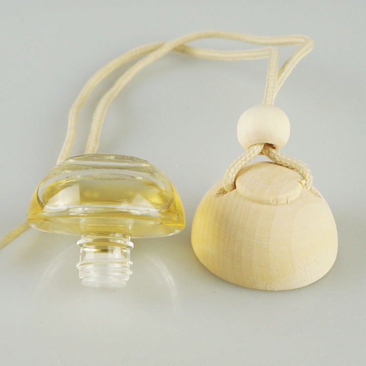 5ml Ball Shaped Perfume Hanging Car Air Freshener Glass Bottle with Wooden Cap and Rope