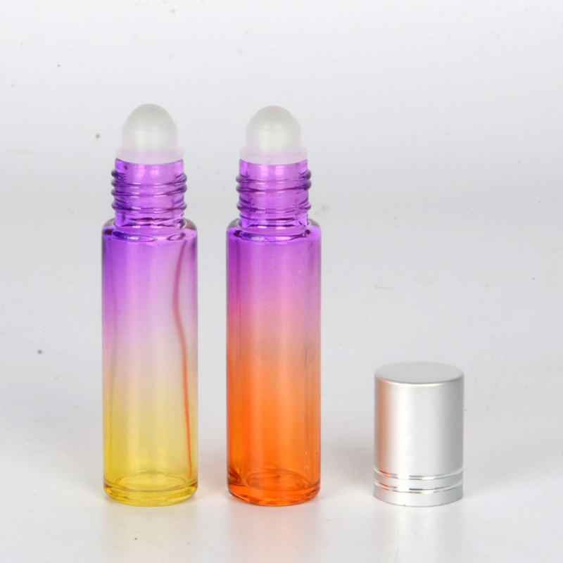 Factory Direct Supply Rainbow Blue Green Amber Clear Glass 10ml Roll On Perfume Bottles with Glass Roller Ball