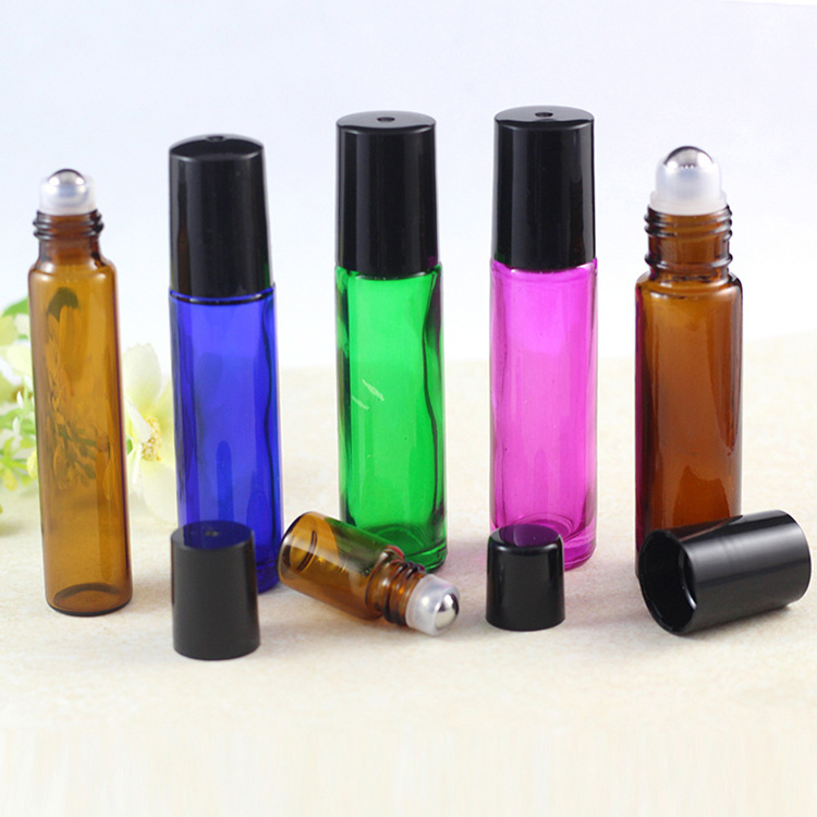 Factory Direct Supply Rainbow Blue Green Amber Clear Glass 10ml Roll On Perfume Bottles with Glass Roller Ball