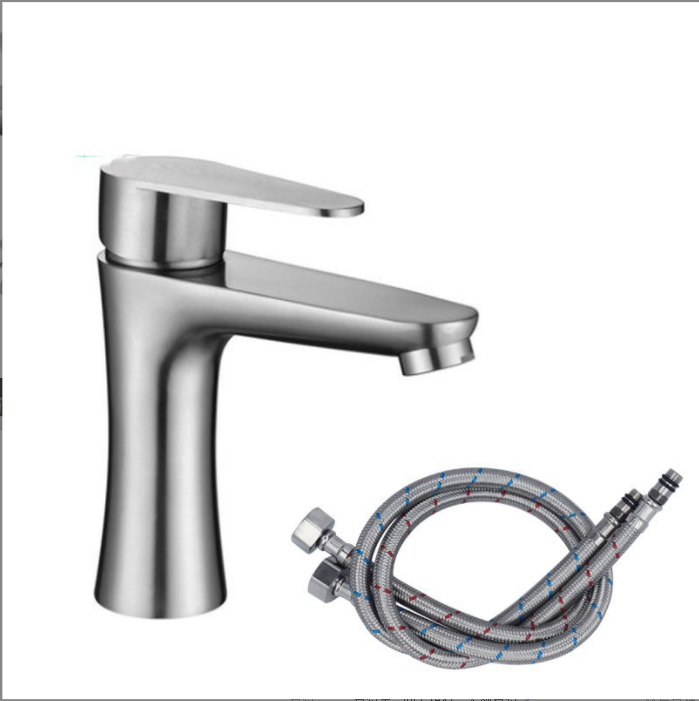 SUS304 stainless steel washbasin hot and cold water faucet basin small waist brushed bathroom faucet