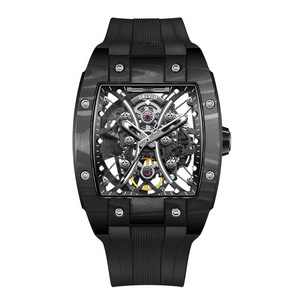 Famous brand leather stainless steel custom logo fully automatic tourbillion hand skeleton mechanical watches for men