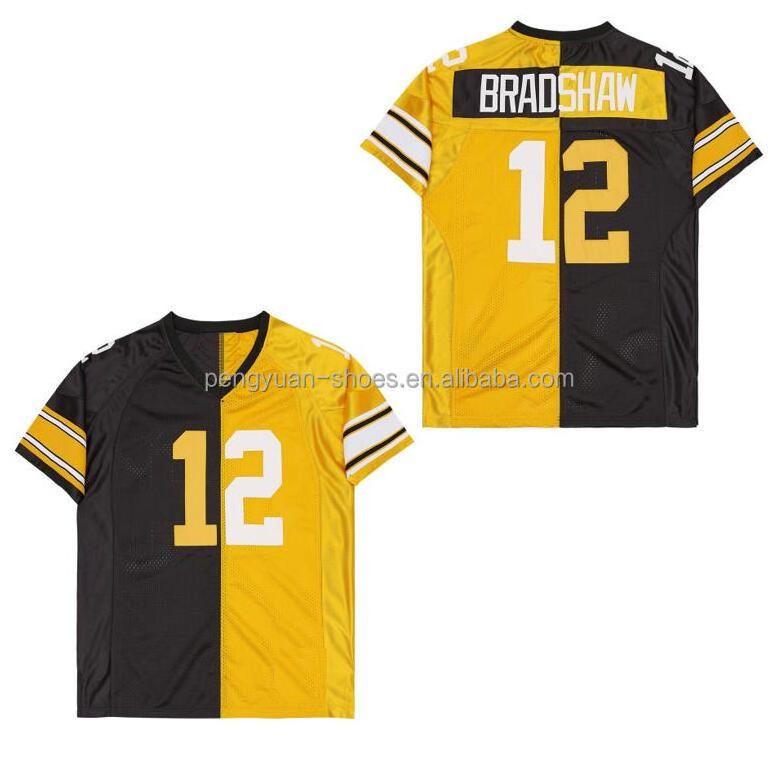 Best Quality #43 Troy Polamalu #12 Terry Bradshaw #36 Jerome Bettis Black/Gold Split American Football Jersey