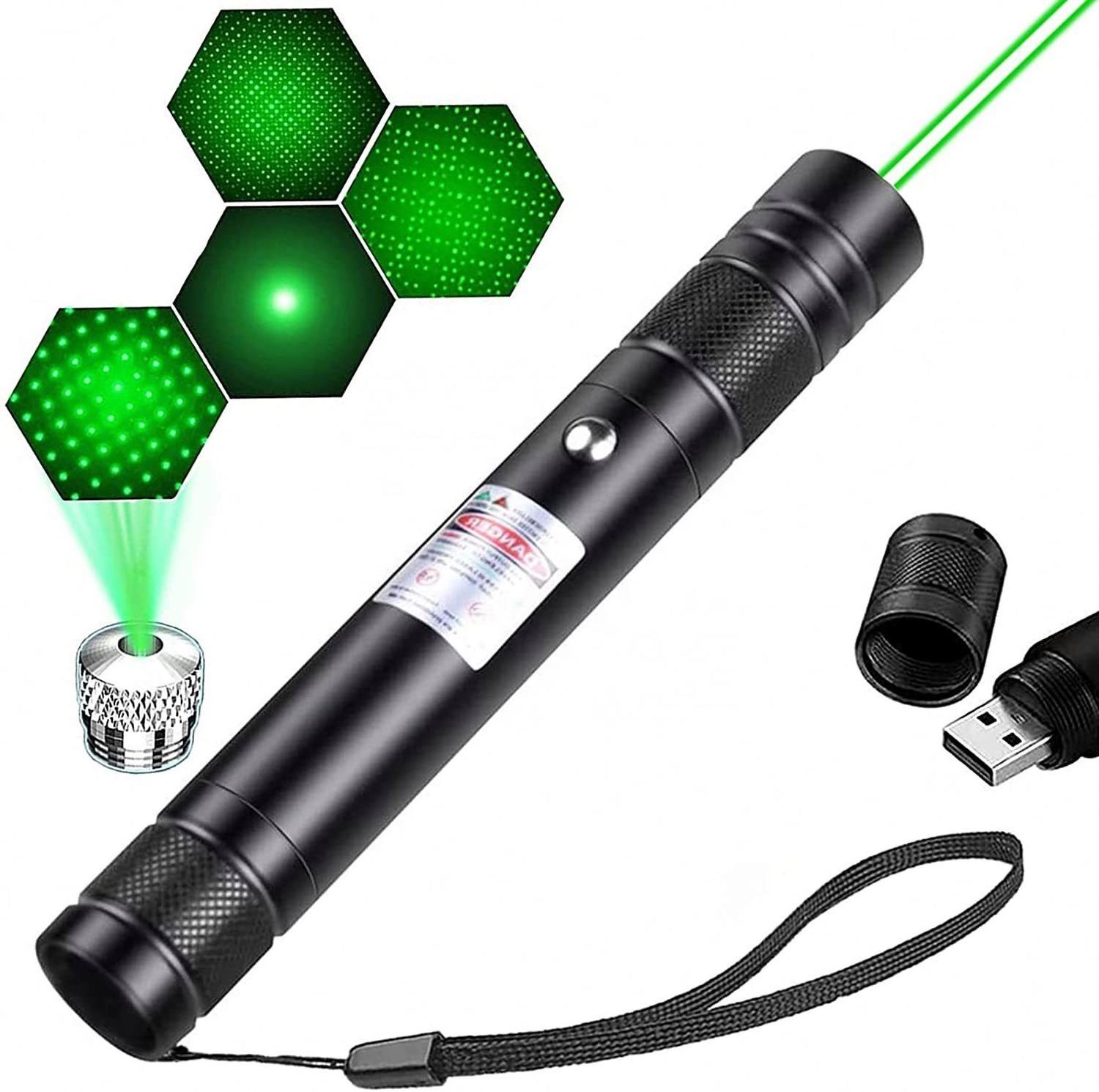 Green Laser Pointer USB Rechargeable Battery Power Laser Light Cat Interactive Outside Camping Teaching Explore