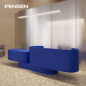 LED light office reception table modern luxury blue reception desk