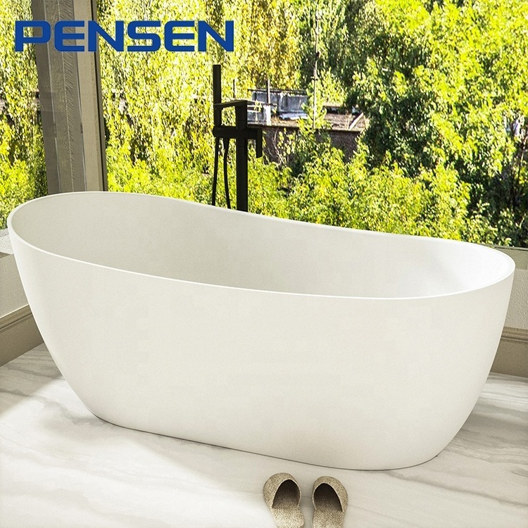 Hot Sale New Style Design Bathroom Hotel Style Artificial Stone White Acrylic Freestanding Bathtub