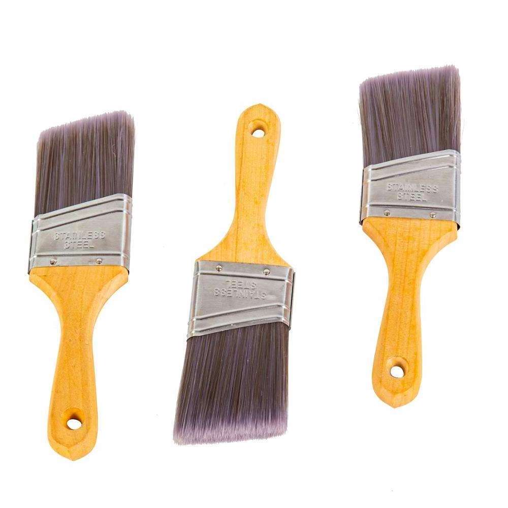 High Quality OEM Double Color 12mm Pbt Filaments Flat Sash Paint Brush With Wooden Handle For Painting