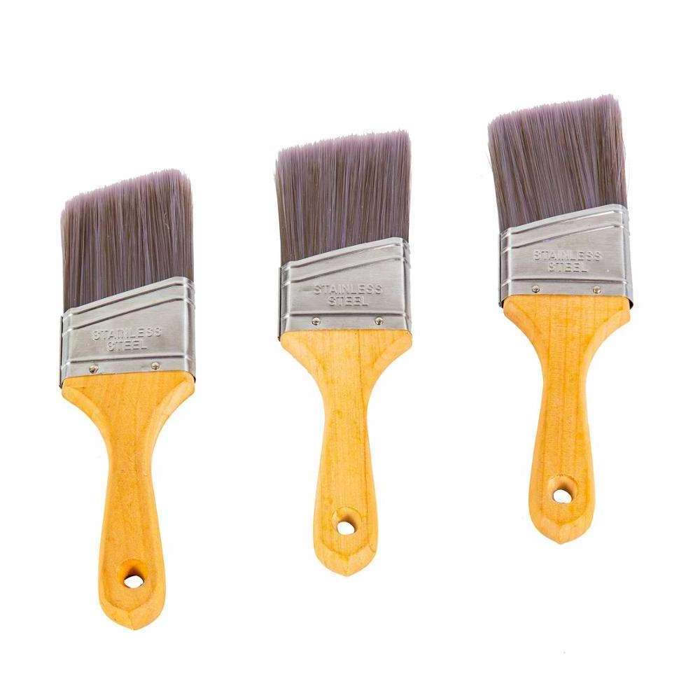 High Quality OEM Double Color 12mm Pbt Filaments Flat Sash Paint Brush With Wooden Handle For Painting