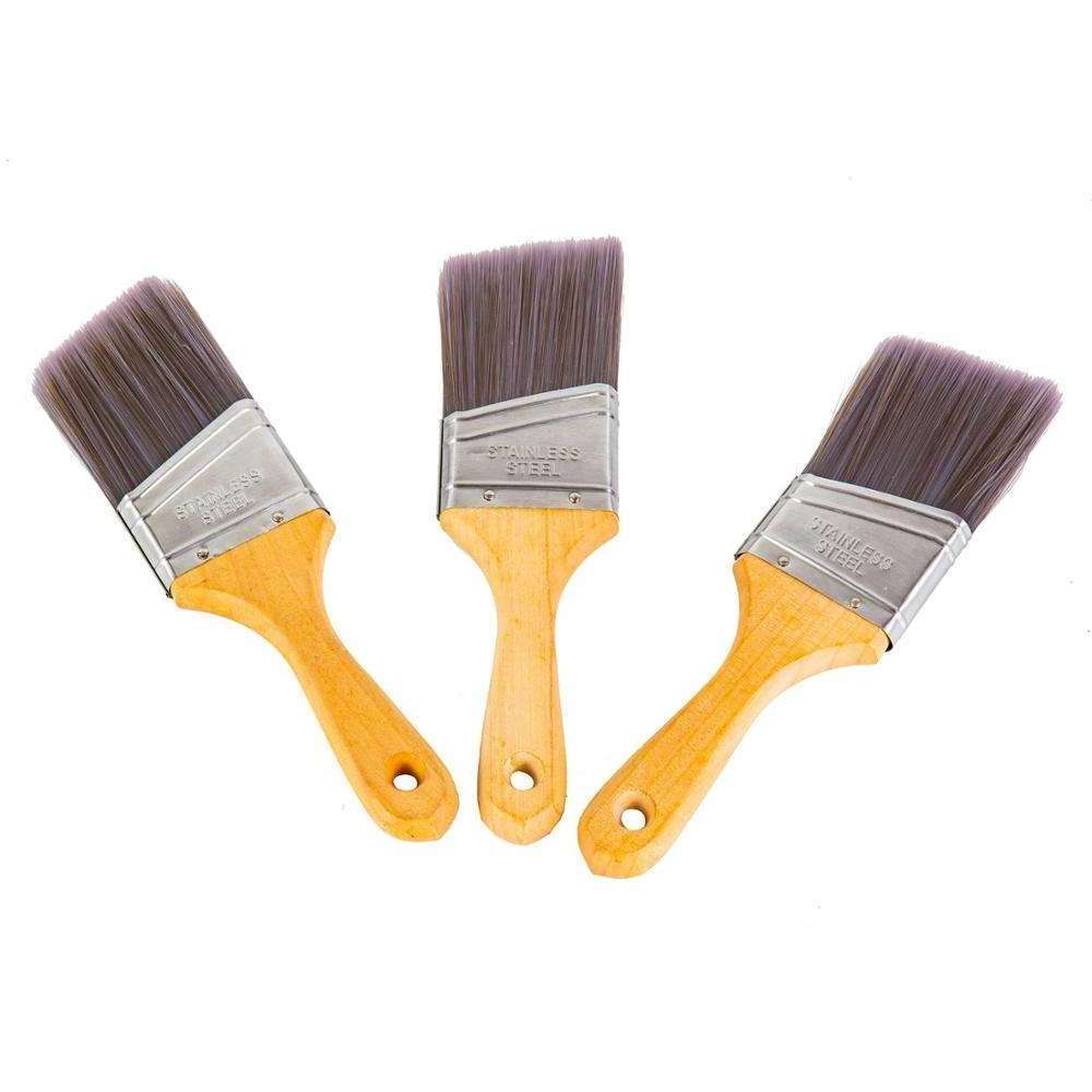 High Quality OEM Double Color 12mm Pbt Filaments Flat Sash Paint Brush With Wooden Handle For Painting