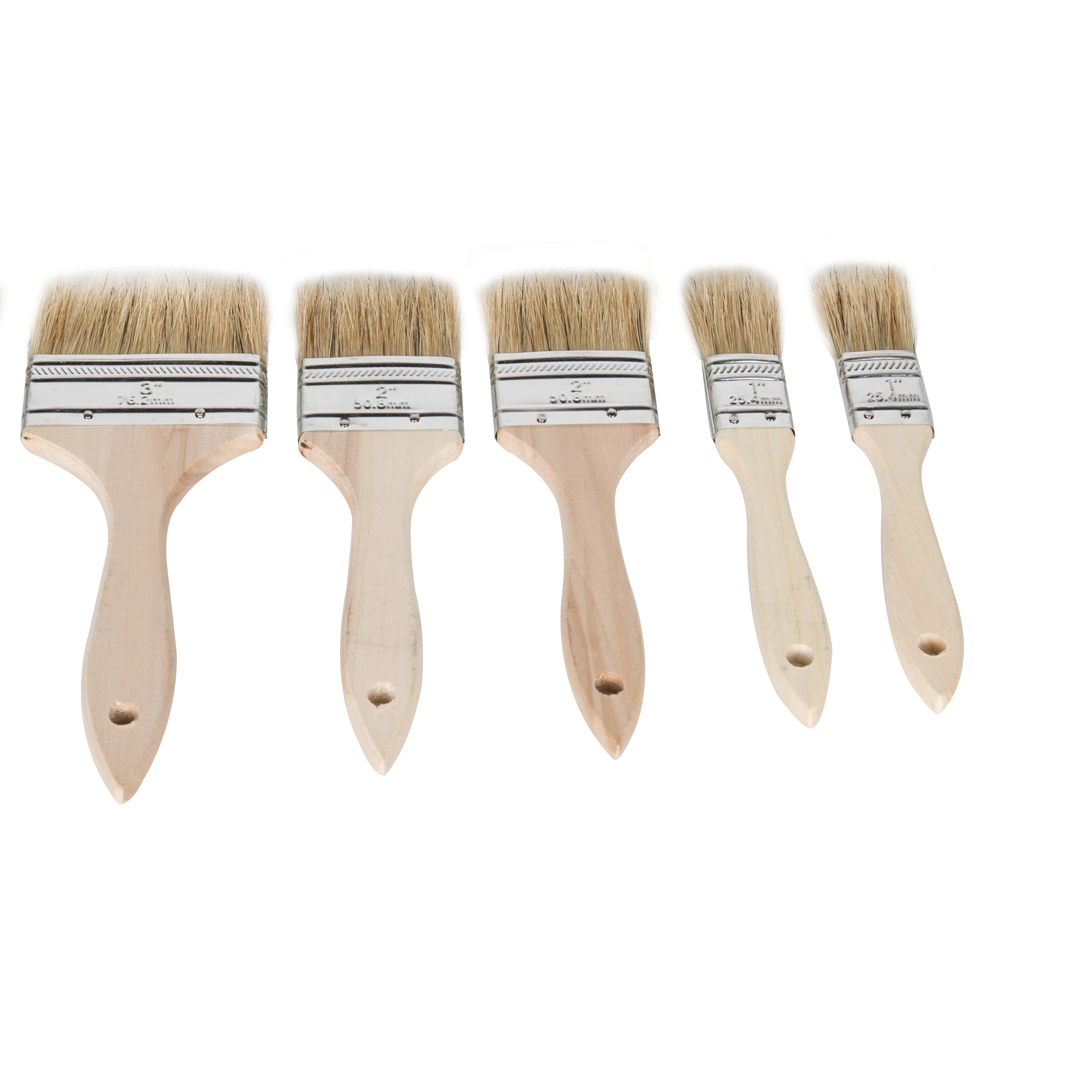 6PCS Chip Brush Size 1Inch 2 Inch 3 Inch Natural White Bristles Wooden Handle Paint Brush Set