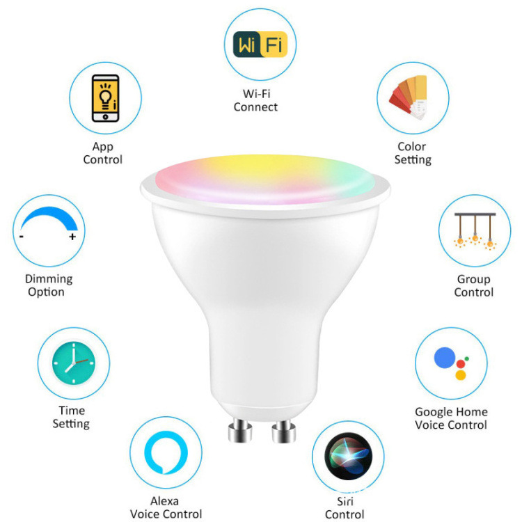 5w Smart Light Led Bulb Dimmable Smart Gu10 Bulb Tunable White Rgb Color Changing Wifi Gu10 Smart Bulb