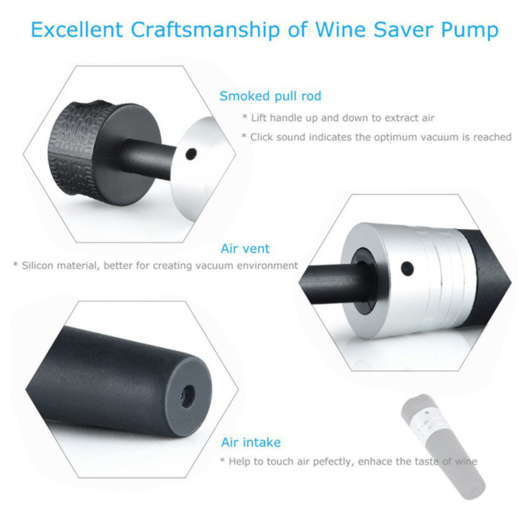 Silicone Wine Saver Bottle Cork Custom Vacuum Wine Bottle Stopper Set Air Pump And Stopper Functions Reusable Plug Cork