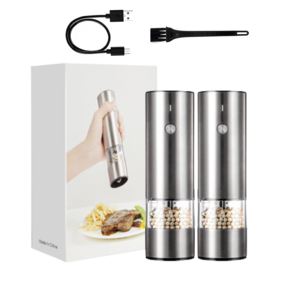 Lithium Battery Powered With Led Light Automatic Operation Stainless Steel Gravity Electric Mill Pepper And Salt Grinder Set