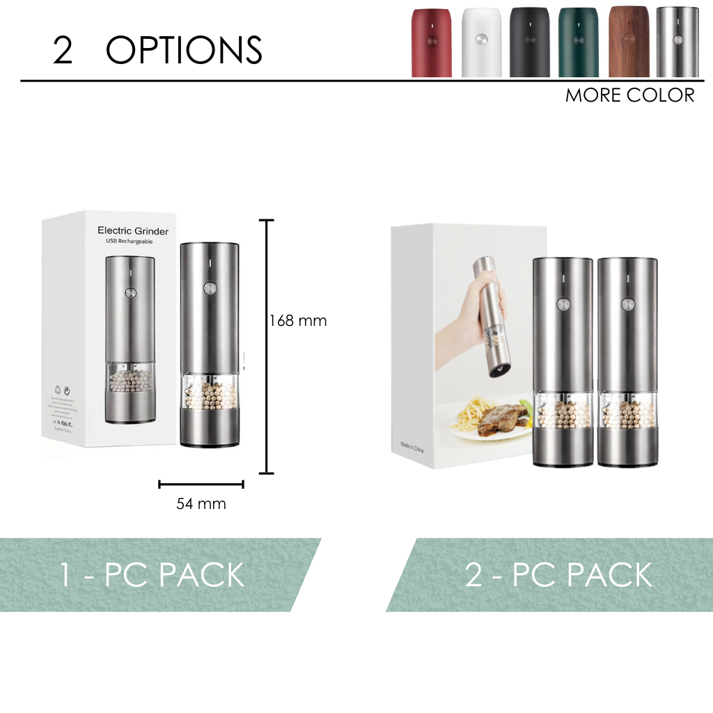 Lithium Battery Powered With Led Light Automatic Operation Stainless Steel Gravity Electric Mill Pepper And Salt Grinder Set