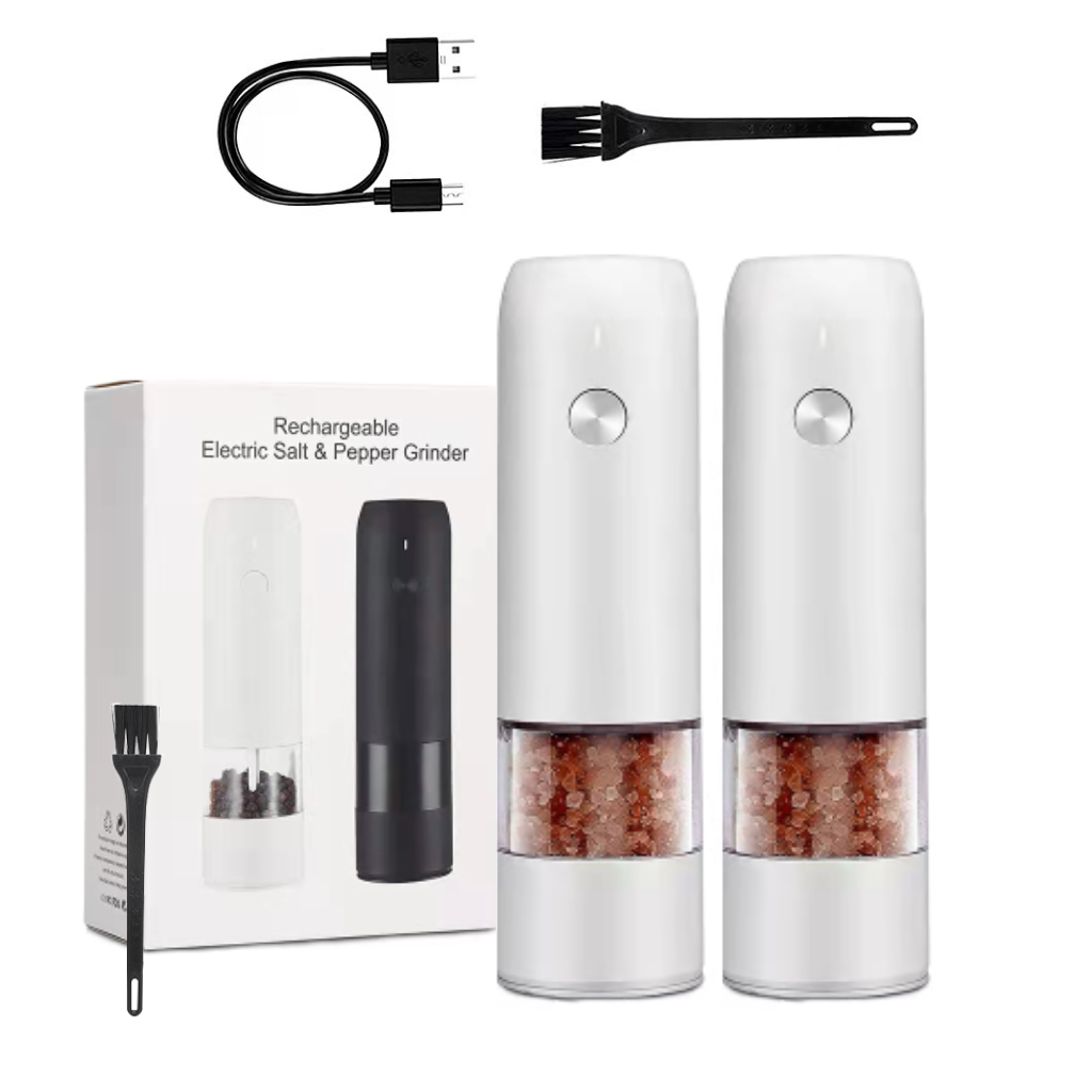 Matte White Electric Salt And Pepper Grinder With Patented Appearance Electric Spice Pepper Mill Salt Grinder Set Automatic