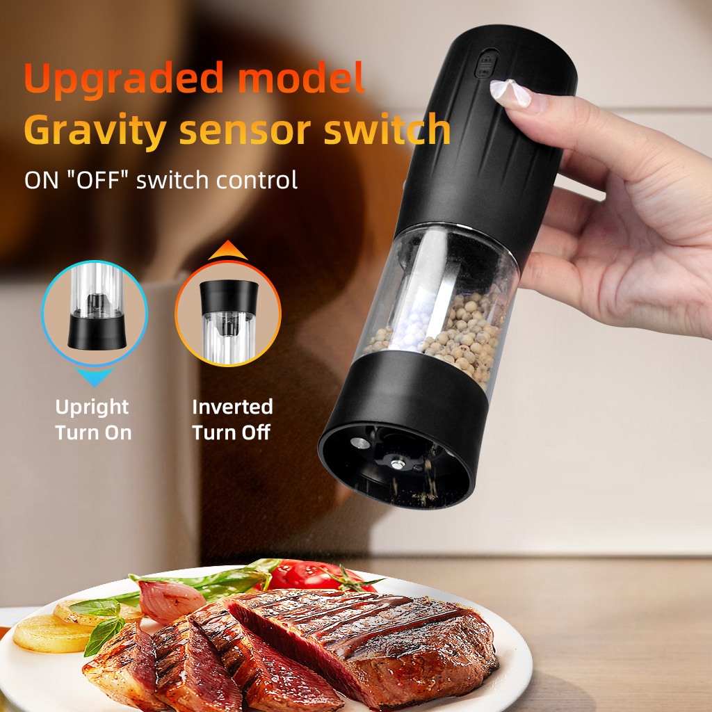 Factory Battery Gravity Electric Salt And Pepper Grinder Set Battery Powered With Led Light Automatic Gravity Pepper Mill