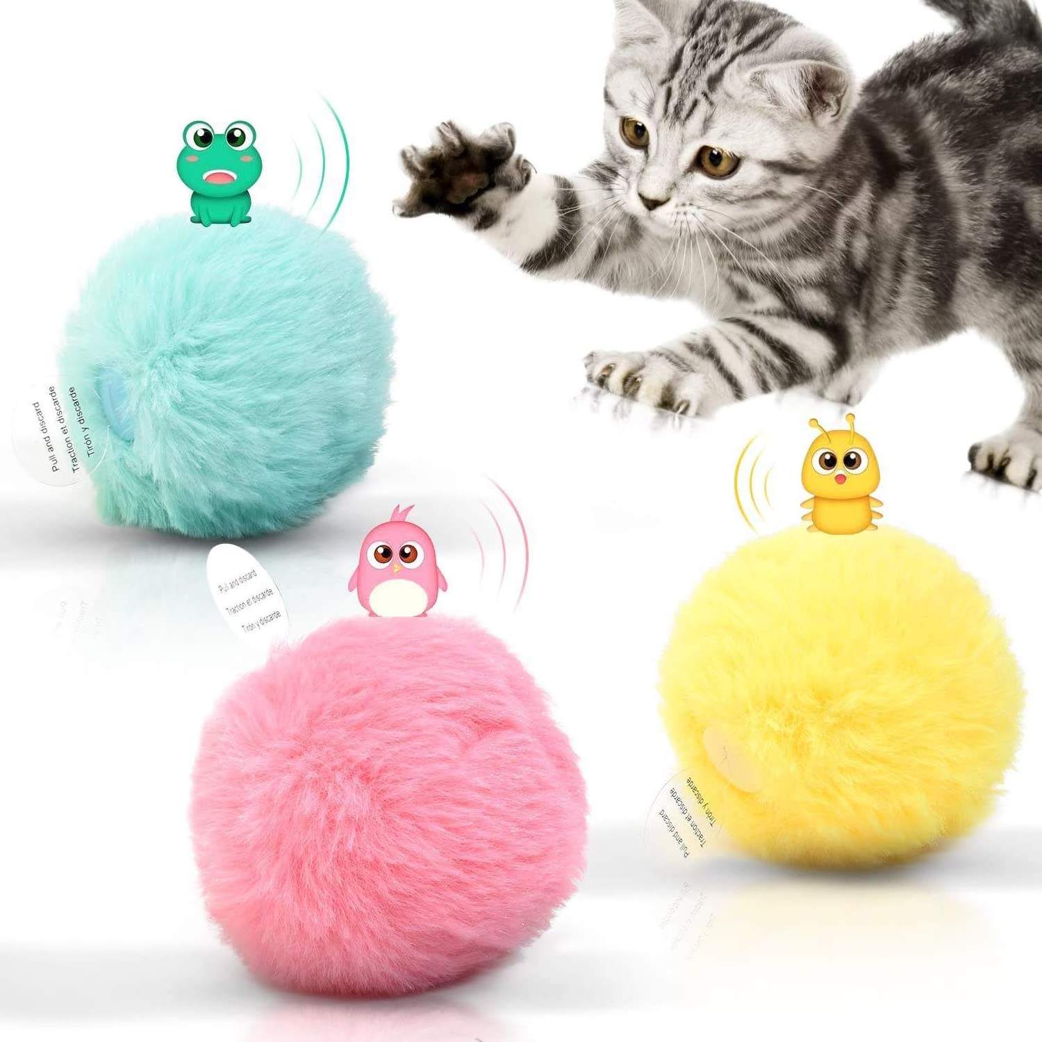 3 Pack Fluffy Plush Cat Chirping Balls Catnip Wall Toys Interactive Cat Kicker Toys