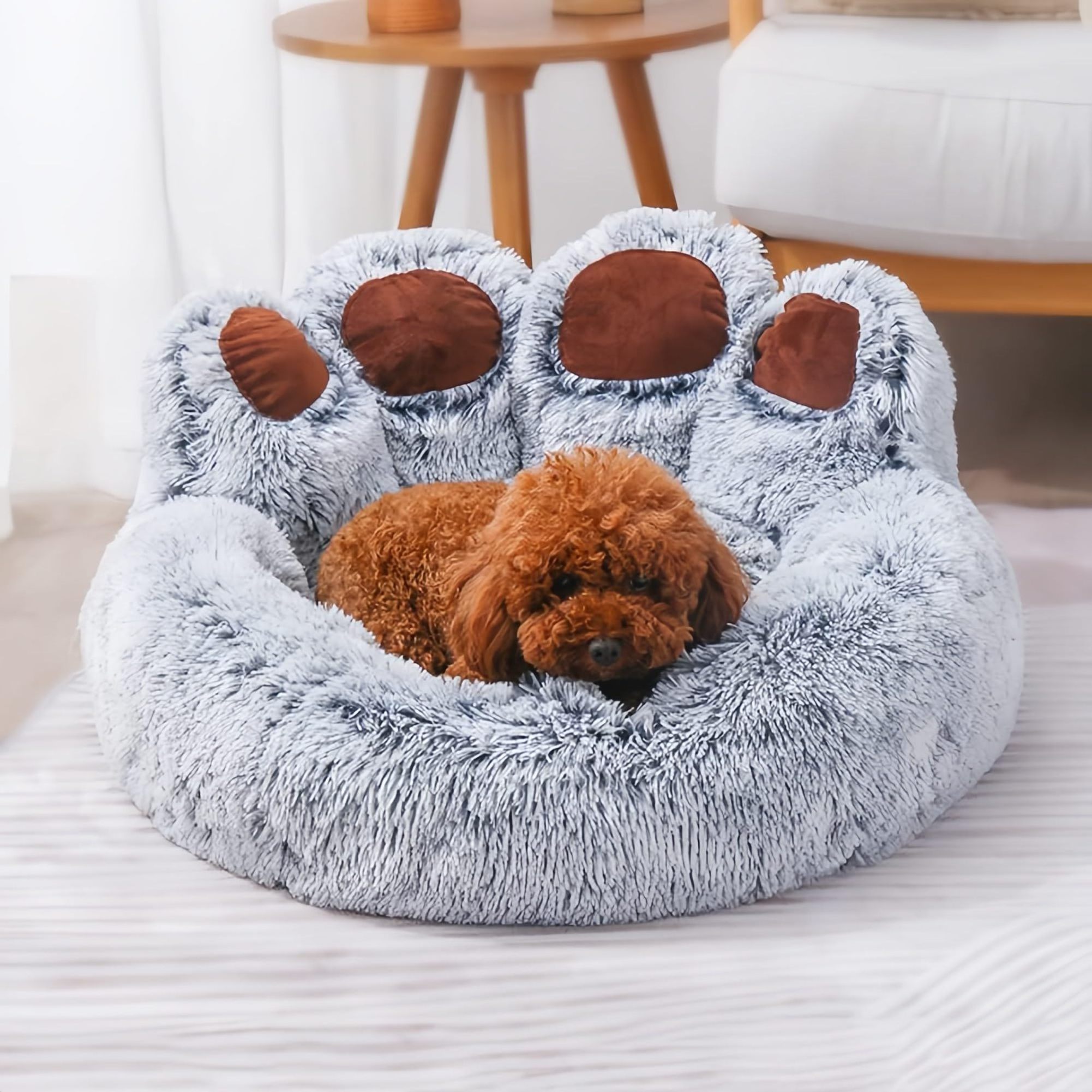 Comfortable Winter Warm Bear Paw Shaped Sleeping Bed for Dogs and Cats Anti Anxiety Dog Bed